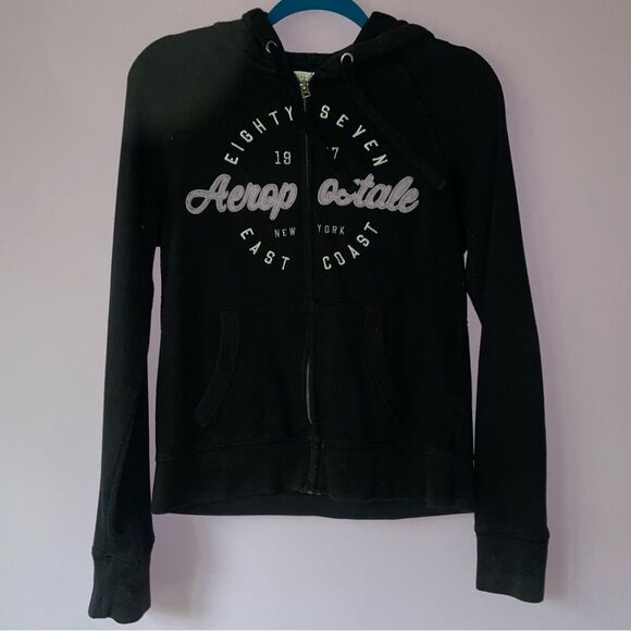 Aeropostale Size M Women's Black Hoodie Jacket Logo 90s Y2K Graphic - Picture 1 of 8